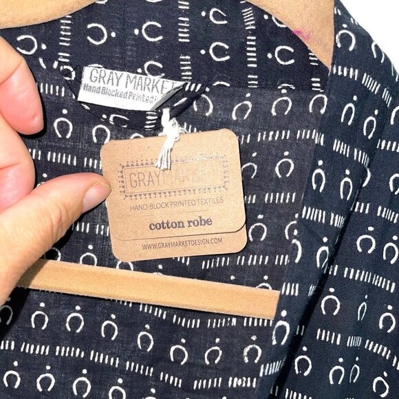 Gray Market Womens Robe Black White One Size Kako Block Printed Pure Cotton NWT - Picture 10 of 15